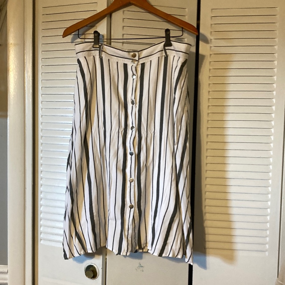 Striped button up midi skirt